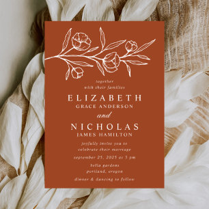 Invitación Boda de arcilla de terracota floral dibujada