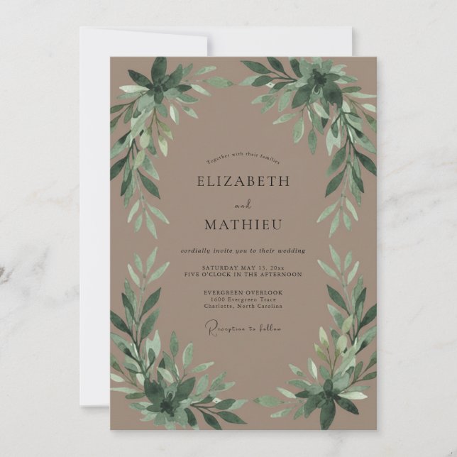 Invitación Boda de arcilla esmeralda follaje eucalipto (Anverso)