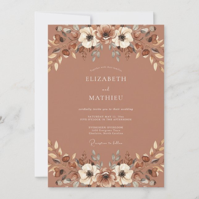 Invitación Boda de arcilla oxidada con follaje de eucalipto (Anverso)