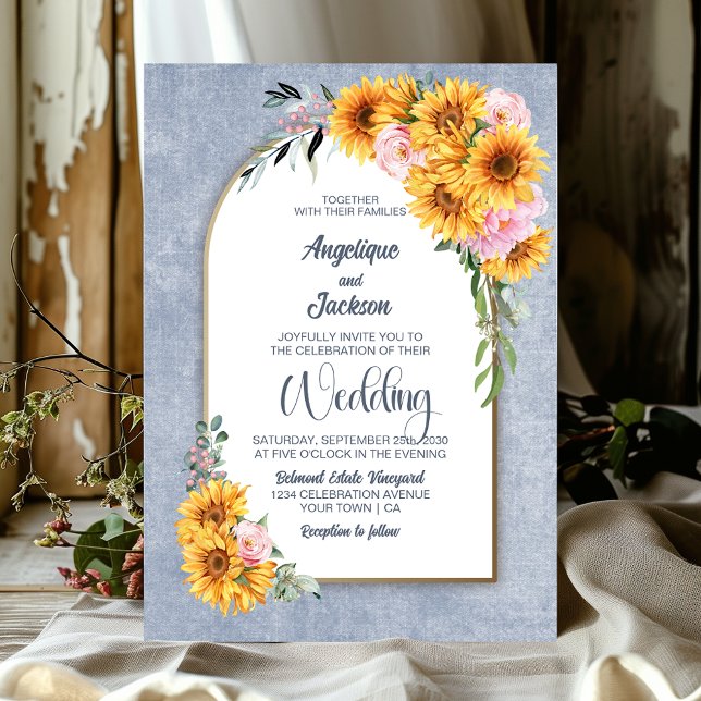 Invitación Boda de arco azul girasol rústico (Subido por el creador)