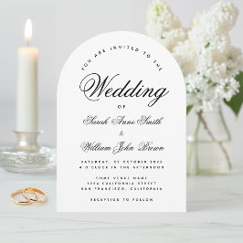 Invitación Boda de arco blanco y negro Sencillo guión elegant