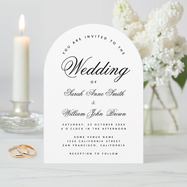 Invitación Boda de arco blanco y negro Sencillo guión elegant (Subido por el creador)