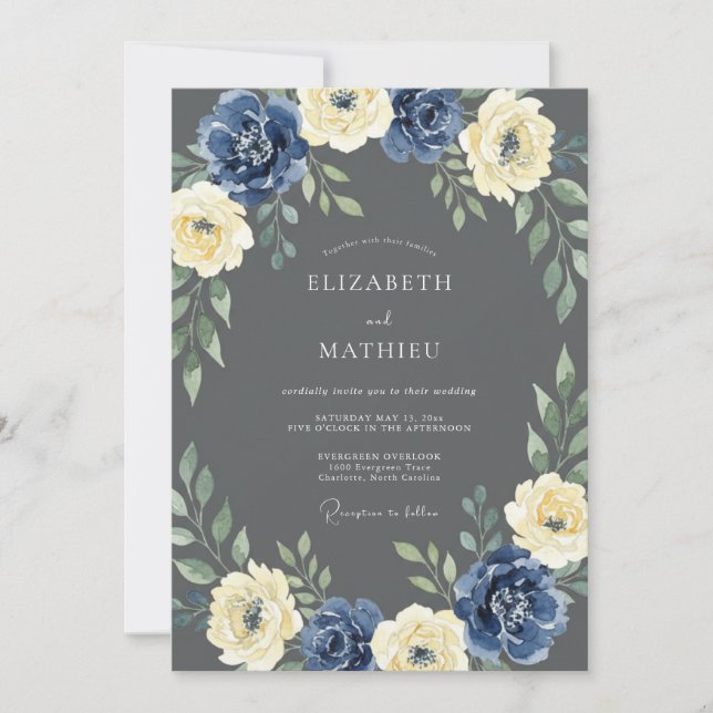 Invitación Boda de Arco Botánico Crema Marina (Anverso)