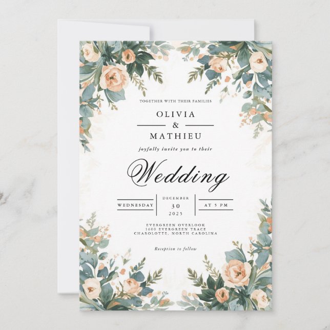 Invitación Boda de arco botánico de albaricoque suave (Anverso)