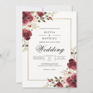Invitación Boda de Arco Botánico de Borgoña Profundo