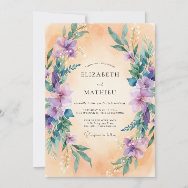 Invitación Boda de arco botánico de lavanda (Anverso)