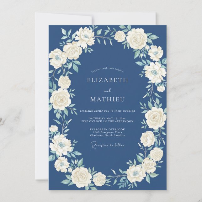 Invitación Boda de arco botánico de marfil naval (Anverso)