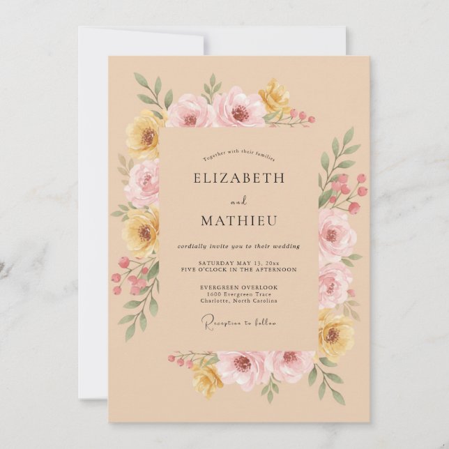 Invitación Boda de Arco Botánico Rosado (Anverso)