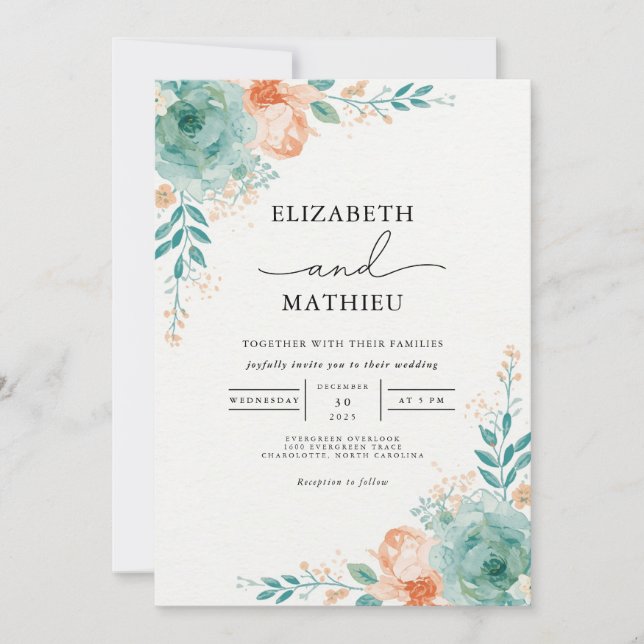 Invitación Boda de arco botánico suave Verde azulado (Anverso)
