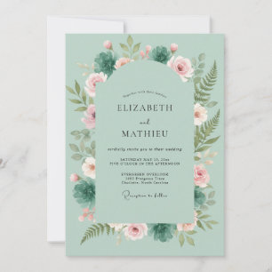 Invitación Boda de arco botánico verde salvia