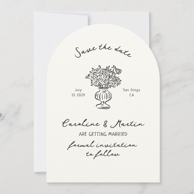 Invitación Boda de arco caprichoso, de mano, ahorra la fecha (Anverso)