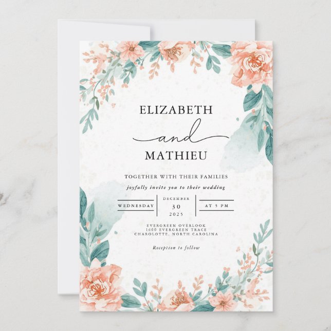 Invitación Boda De Arco De Agua Delicada De Peach (Anverso)