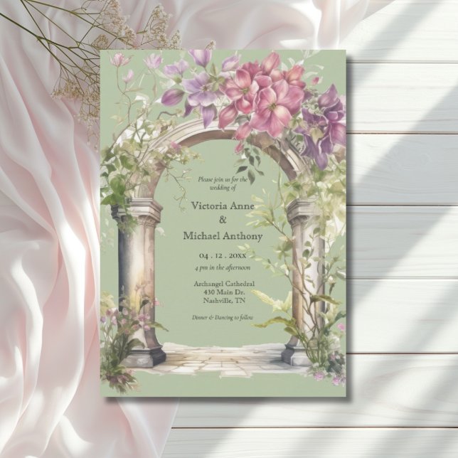 Invitación Boda de Arco de Agua Floral Verde Sage (Subido por el creador)