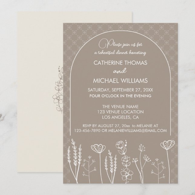Invitación Boda de arco de Beige Wildflower Bohemian (Anverso / Reverso)