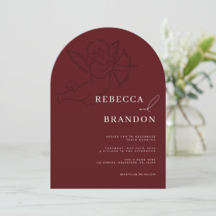 Invitación Boda de arco de burgundy con querubín dibujado a m