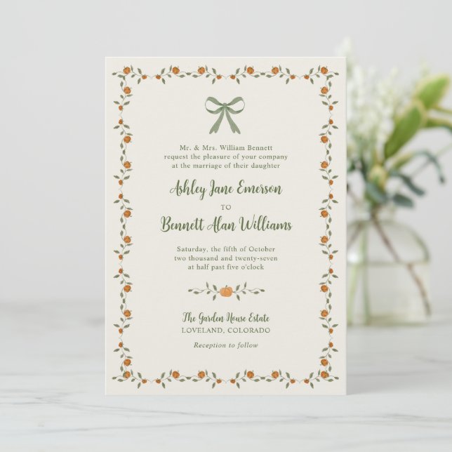 Invitación Boda de Arco de Calabaza de Otoño  (Anverso de pie)