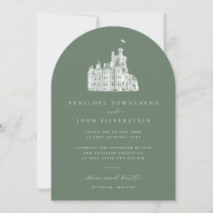 Invitación Boda de arco de castillo vintage verde salvia