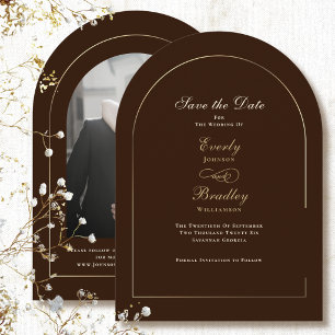 Invitación Boda de Arco de Champán Dorado Marrón Save the Dat
