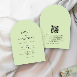 Invitación Boda de arco de crema de cal de código QR de texto