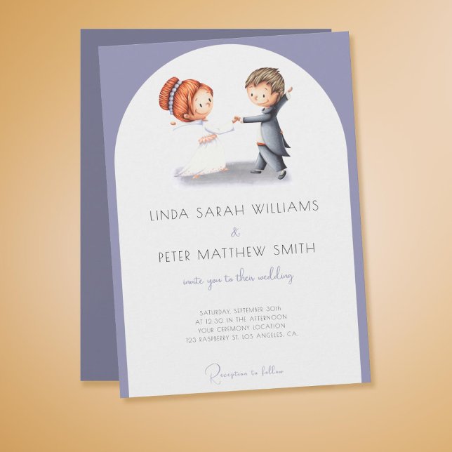 Invitación Boda de Arco de Cute Lavender Bride Groom (Cute Lavender Bride Groom Arch Wedding Invitation)