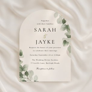 Invitación Boda de arco de elegancia de hoja verde acuarela