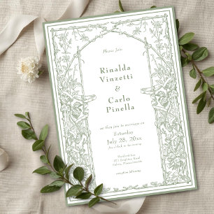 Invitación Boda de arco de enrejado botánico vintage verde sa