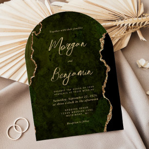 Invitación Boda de Arco de Escritura de Ágata Verde Oliva Mod
