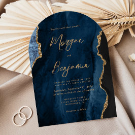 Invitación Boda de arco de escritura de la Marina azul modern
