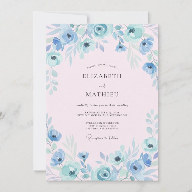 Invitación Boda de arco de flor de azul polvoriento (Anverso)