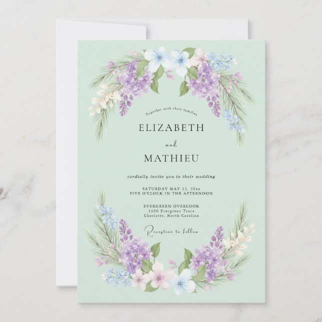 Invitación Boda de Arco de Flor de Lila (Anverso)