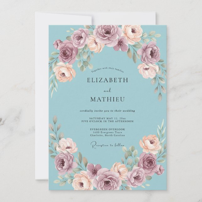 Invitación Boda de Arco de Flor de Rosa Polvorienta (Anverso)