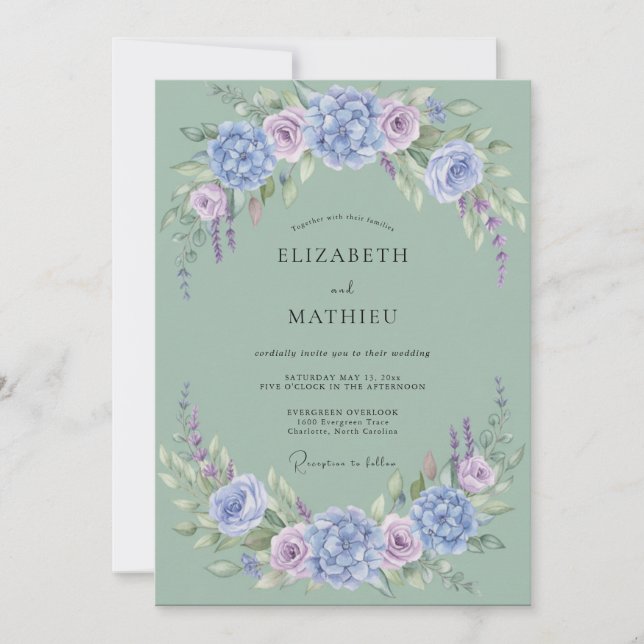 Invitación Boda de Arco de Flor de Salvia Azul (Anverso)