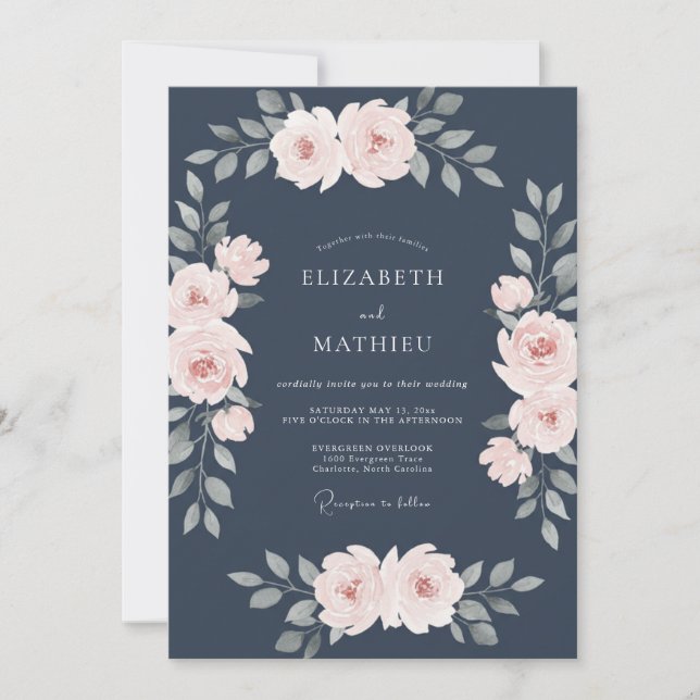 Invitación Boda de arco de flor suave de la marina (Anverso)