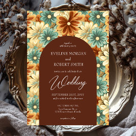Invitación Boda de arco de flores coloreadas retro groovic