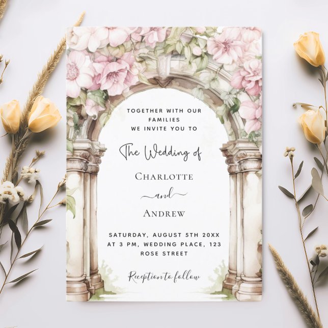 Invitación Boda de arco de florines rosados (Subido por el creador)