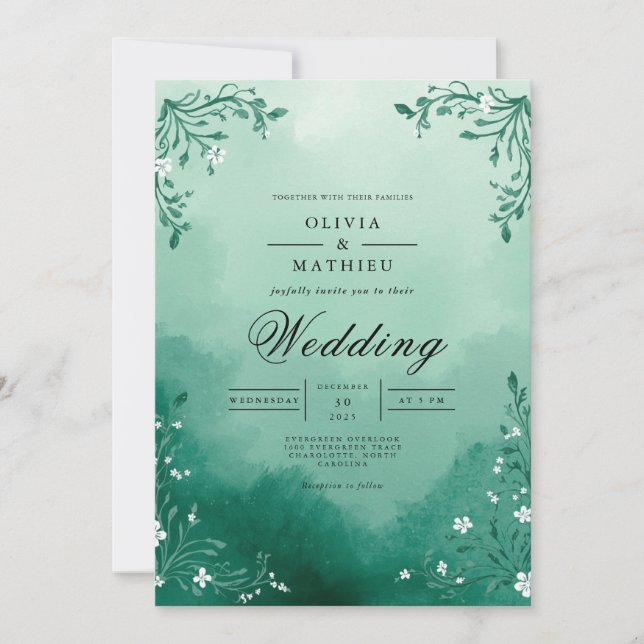 Invitación Boda de Arco de Foliage Verde azulado Misty (Anverso)
