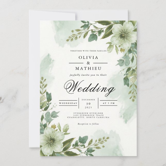Invitación Boda de Arco de Follaje Verde Salvia (Anverso)