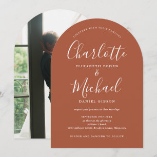 Invitación Boda de Arco de Foto de Guión de Firma de Terracot