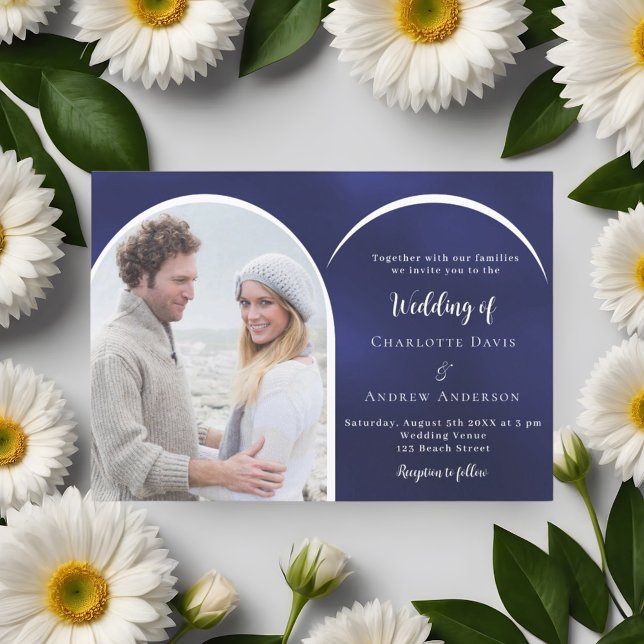 Invitación Boda de arco de fotos azul marino (Subido por el creador)
