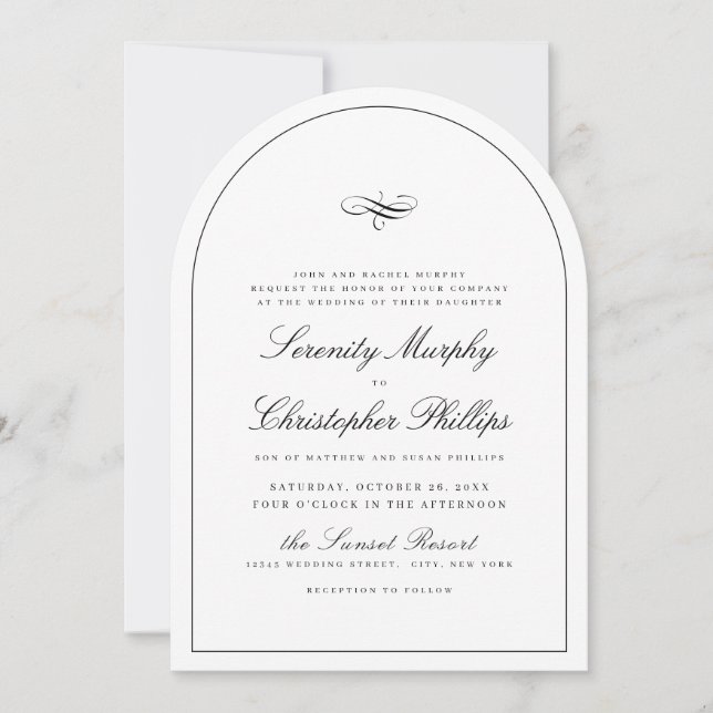 Invitación Boda de arco de guiones de elegancia clásica simpl (Anverso)