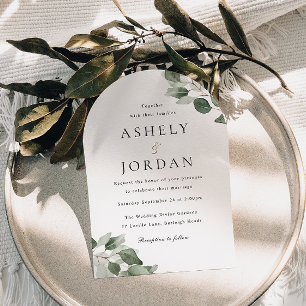 Invitación Boda de arco de hojas verdes moderno