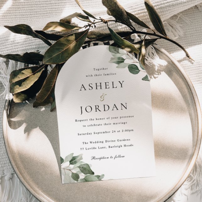 Invitación Boda de arco de hojas verdes moderno (Subido por el creador)