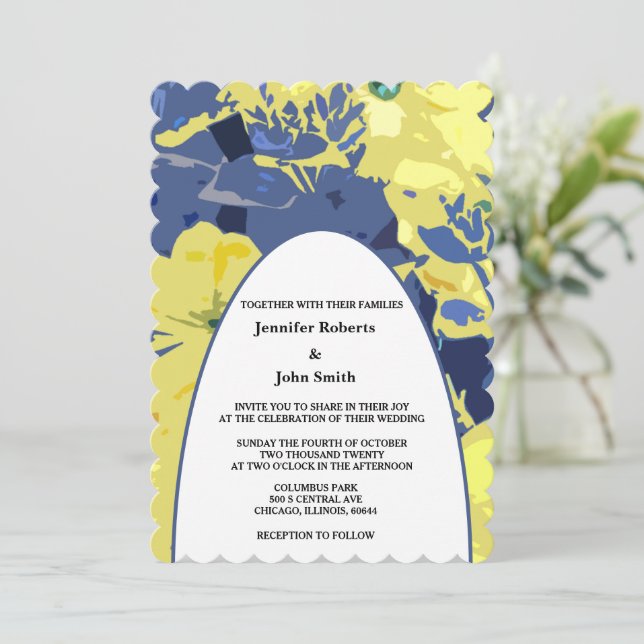 Invitación Boda de arco de la floral amarilla de la artesanía (Anverso de pie)