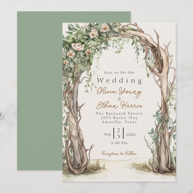 Invitación Boda de Arco de Madera Rusa (Anverso / Reverso)