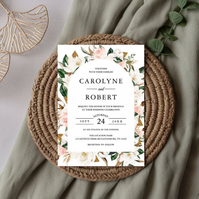 Invitación Boda de arco de Magnolia blanca y rosa de Rubor (Subido por el creador)