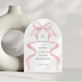 Invitación Boda de arco de monograma de lazo rosa elegante