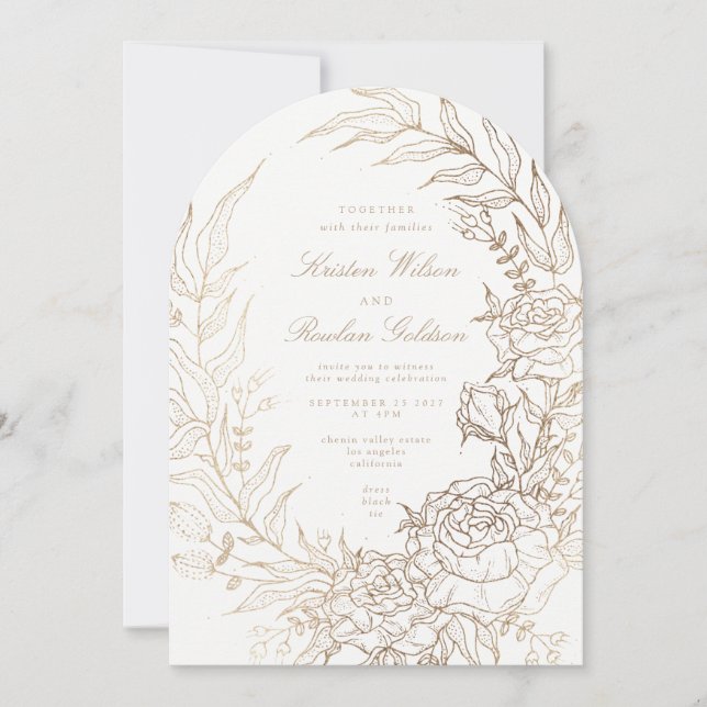 Invitación Boda de Arco de Oro de Flor Románica (Anverso)