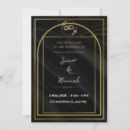 Invitación Boda de Arco de Oro Negro de Lujo