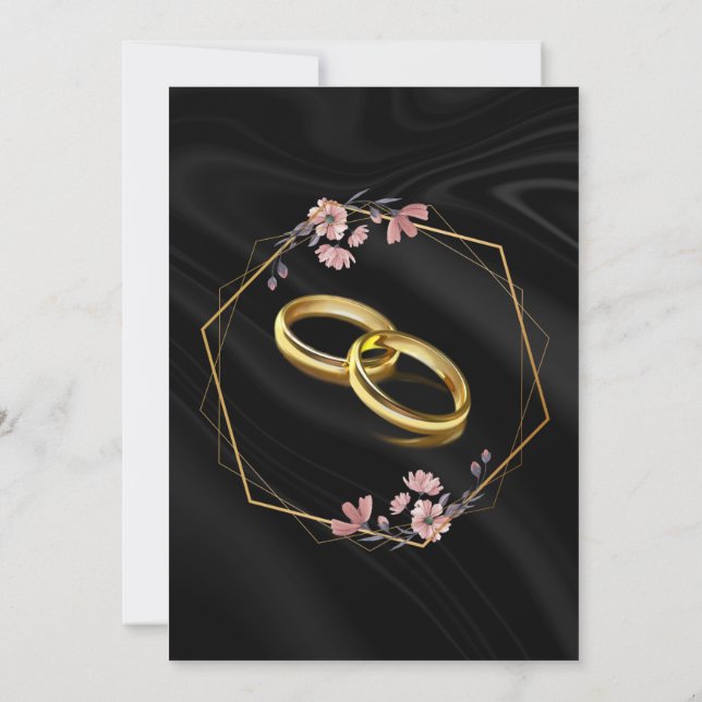 Invitación Boda de Arco de Oro Negro de Lujo (Reverso)