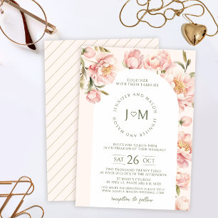 Invitación Boda de arco de peonías elegantes rosadas
